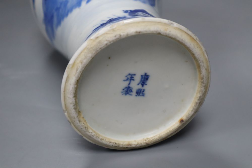 A 19th century Chinese blue and white vase, Kangxi mark